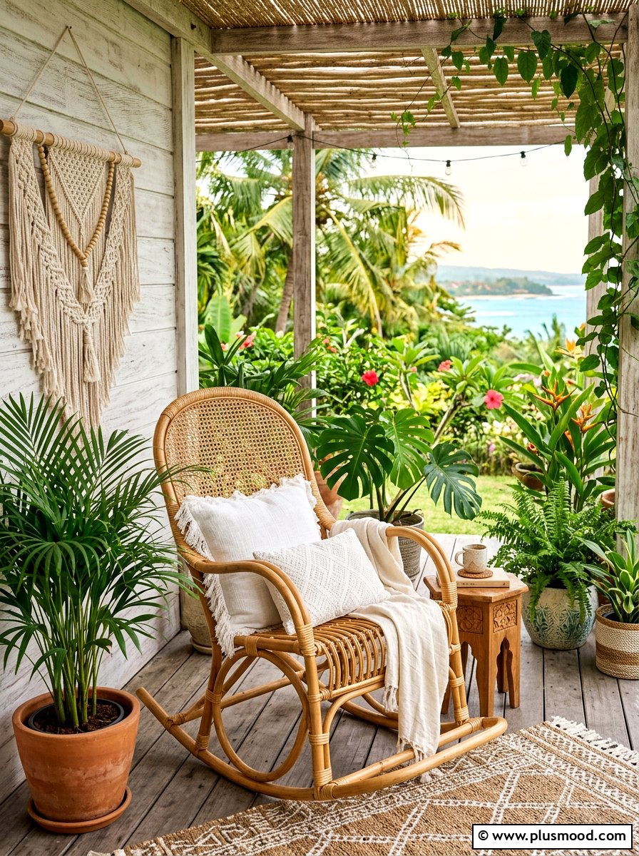 Natural rattan rocking chair - 25 summer front porch rocking chair ideas