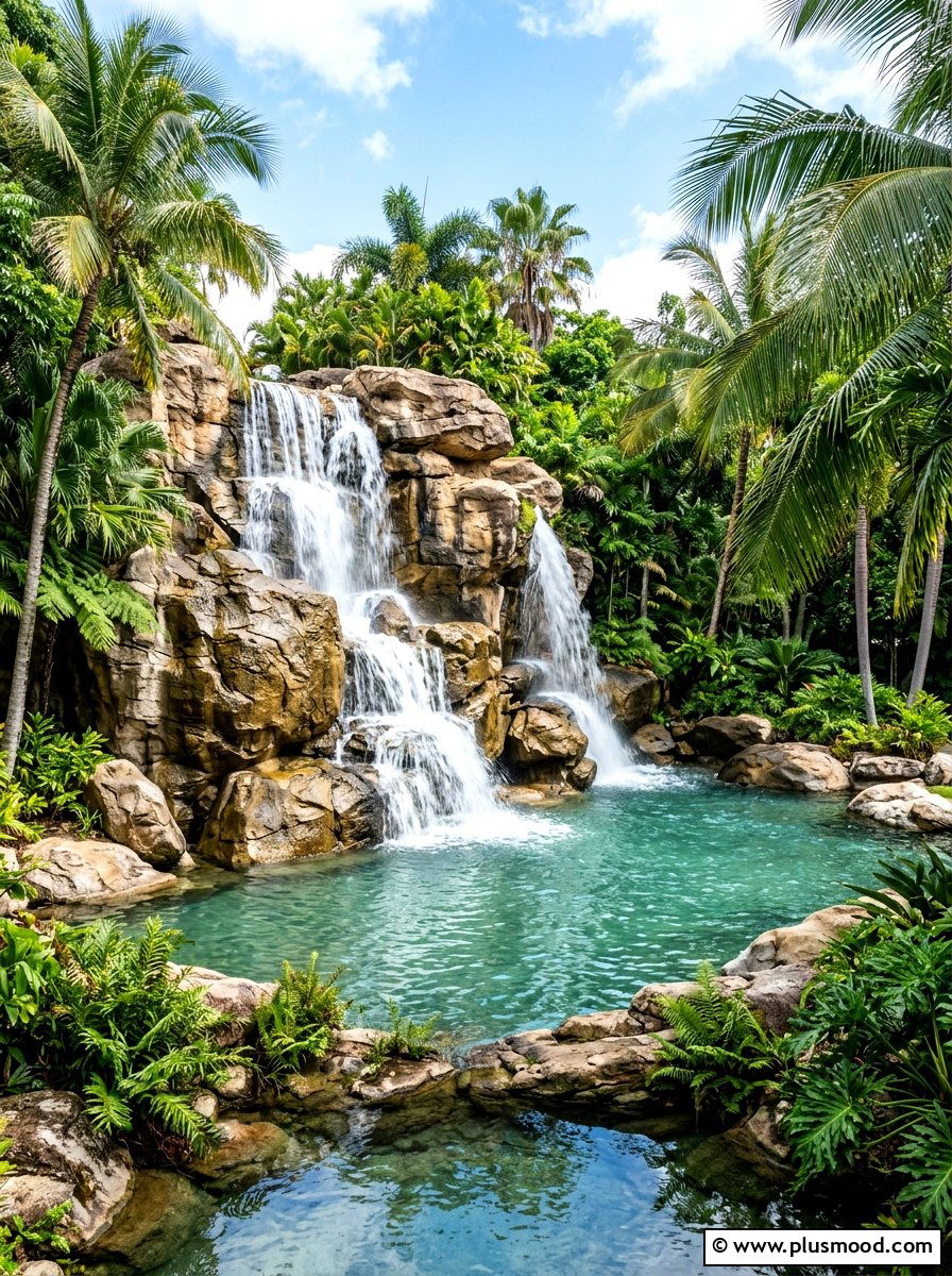 Natural sandstone rock waterfall - 25 pool landscaping ideas with sandstone