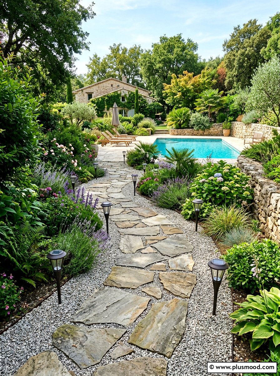 Natural stone pool gravel path - 25 pool landscaping ideas with gravel