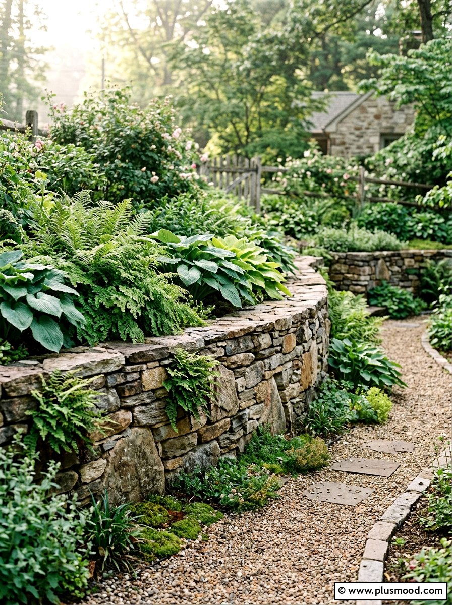 Natural stone retaining wall - 25 small backyard ideas with stone wall