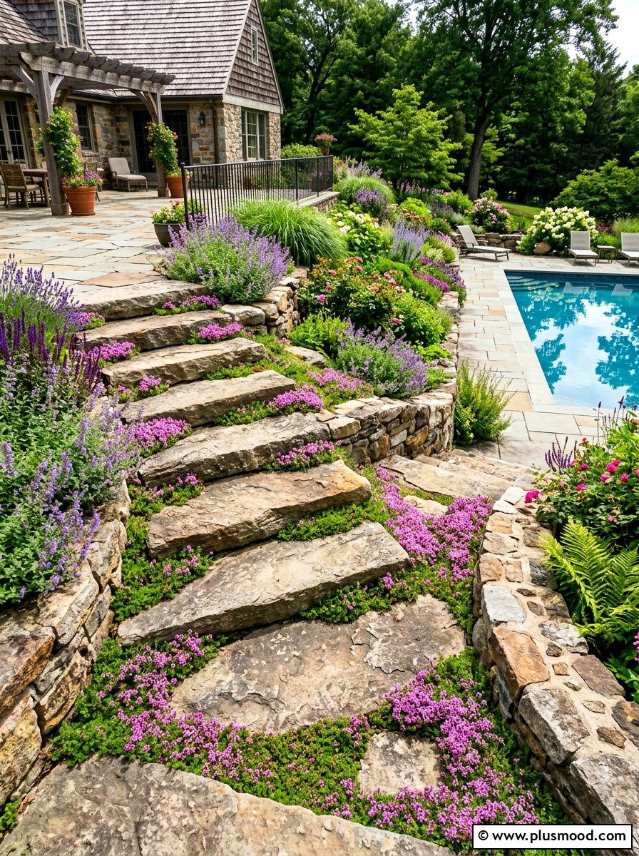 Natural stone steps - 25 summer pool landscaping ideas with rocks