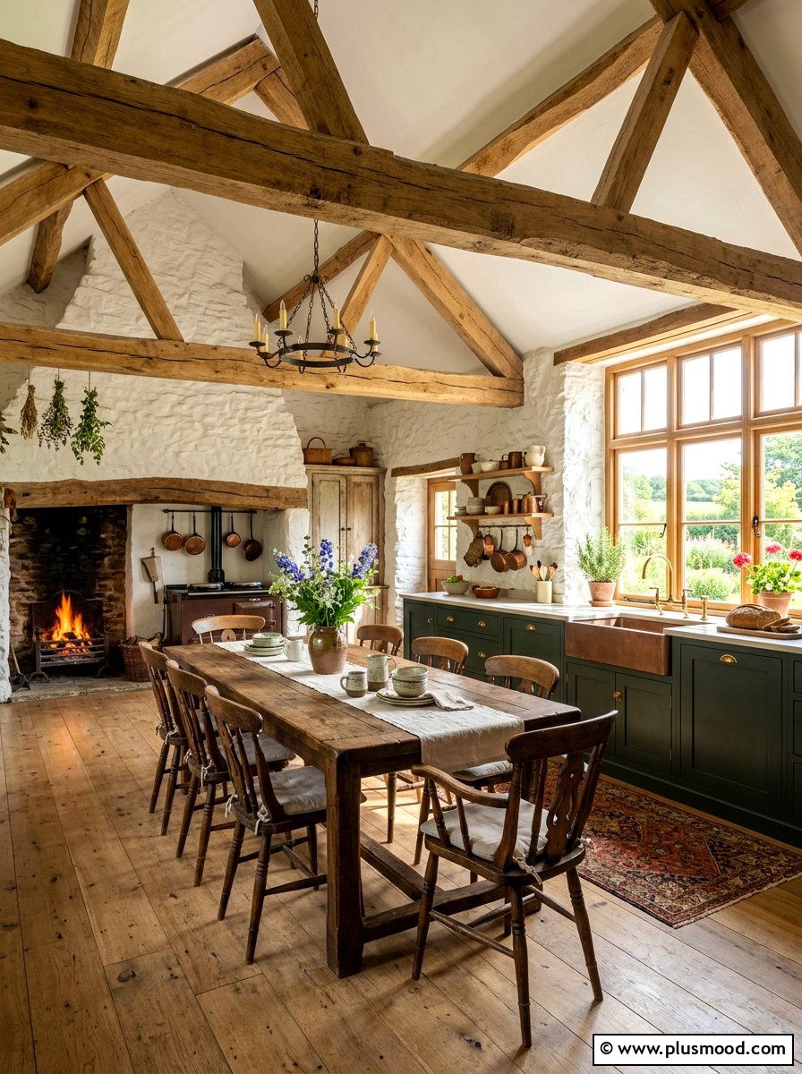 Natural wood beams - 25 summer cottage kitchen ideas