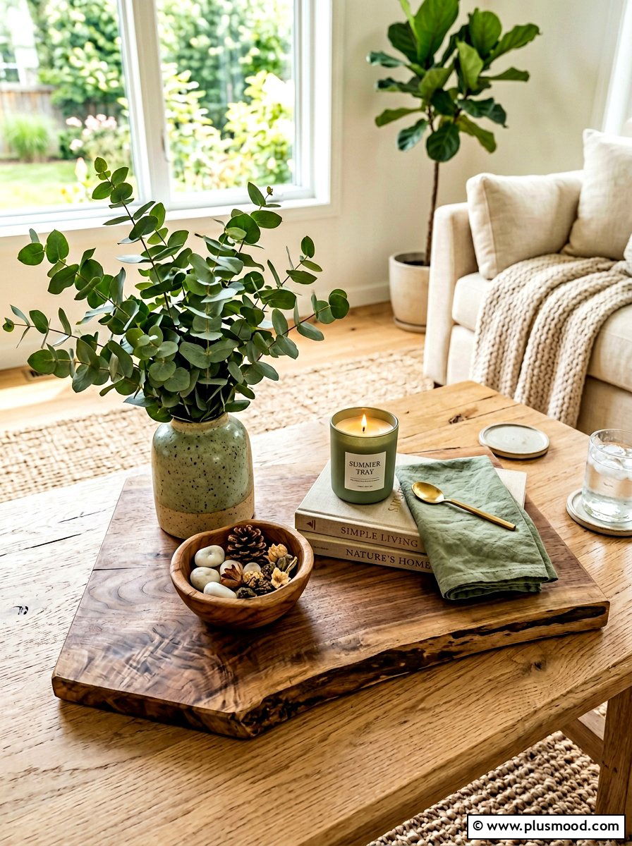 Natural wood tray - 25 summer tray decor ideas for living room