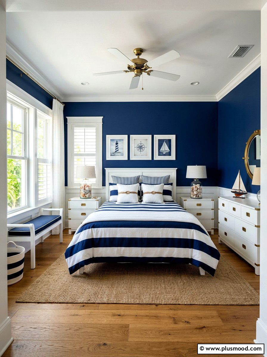 Nautical Blue Bedroom - 25 summer seashell bedroom decor ideas