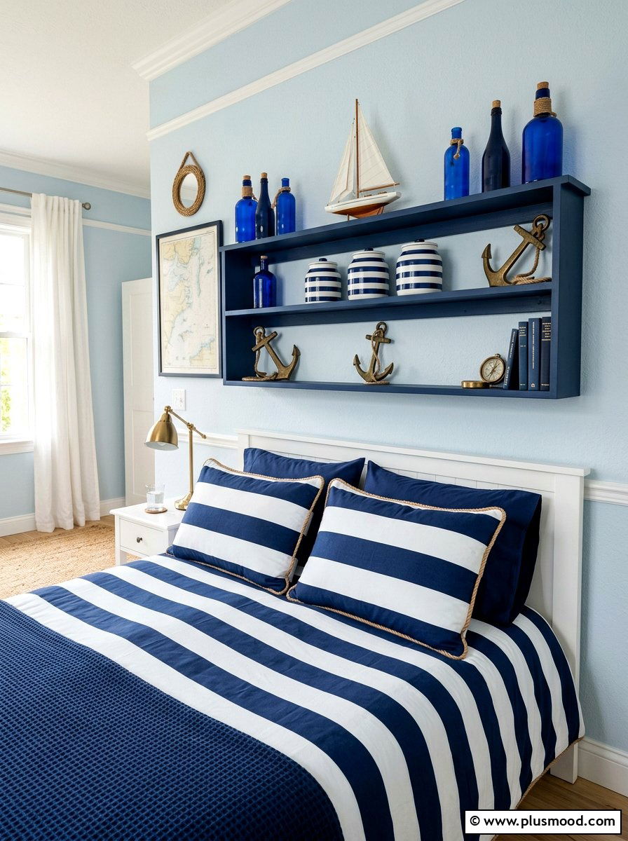 Nautical Blue Bedroom Shelf - 25 summer bedroom shelf decor ideas