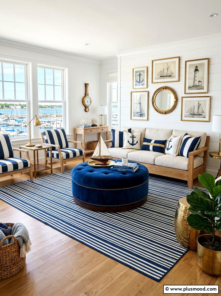 Nautical Blue Living Room - 25 summer living room decor ideas