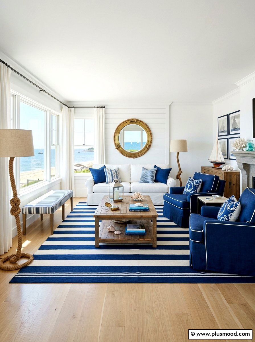 Nautical Blue Summer Living Room - 25 summer easy living room makeover ideas