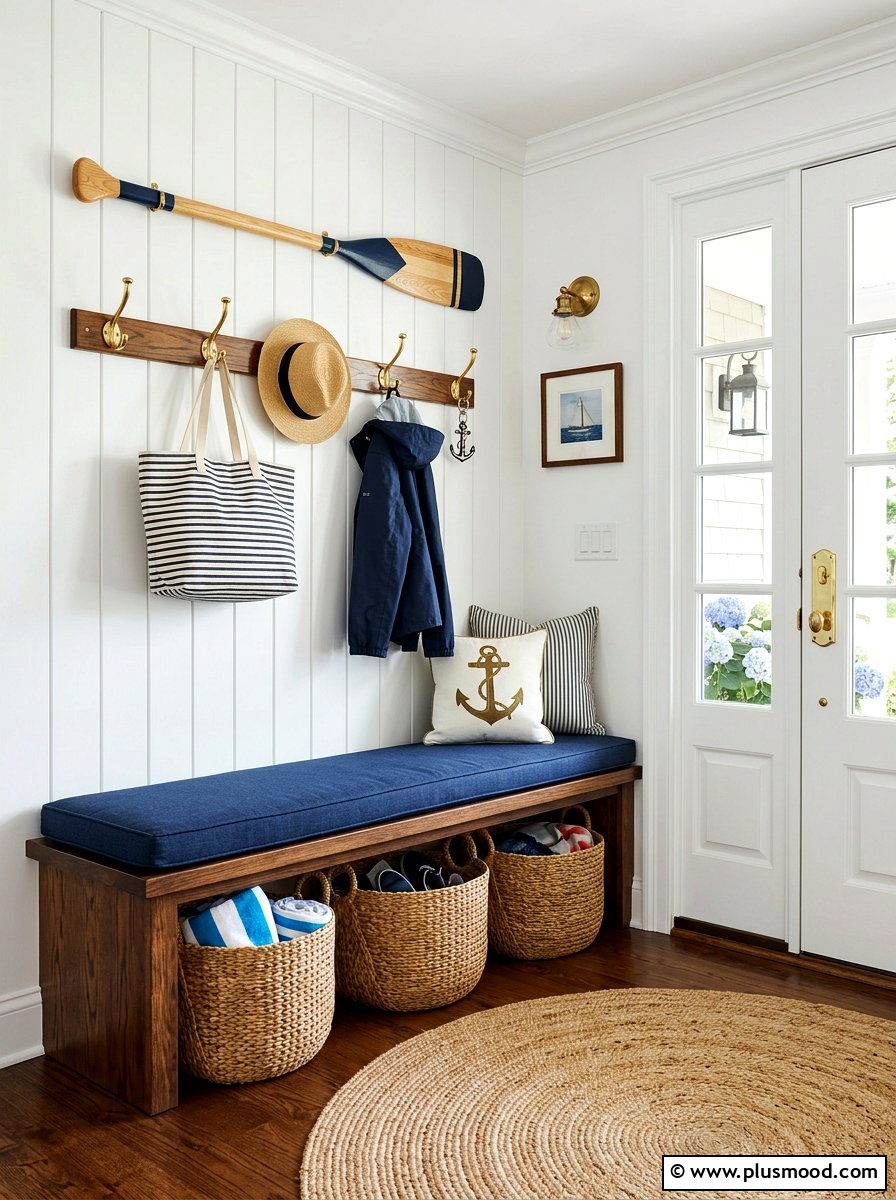 Nautical Entryway Bench - 25 summer decor ideas for open concept homes