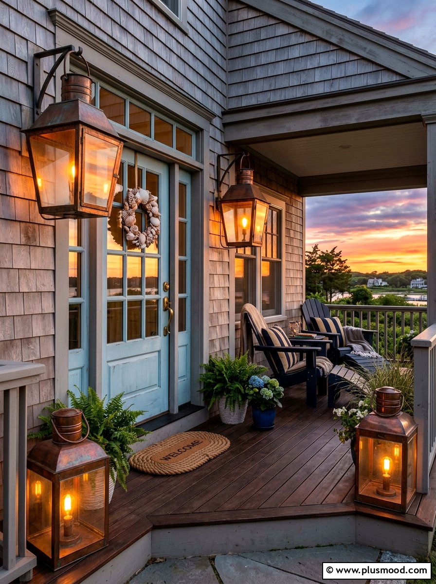 Nautical Lantern Porch Lighting - 25 summer coastal front porch ideas