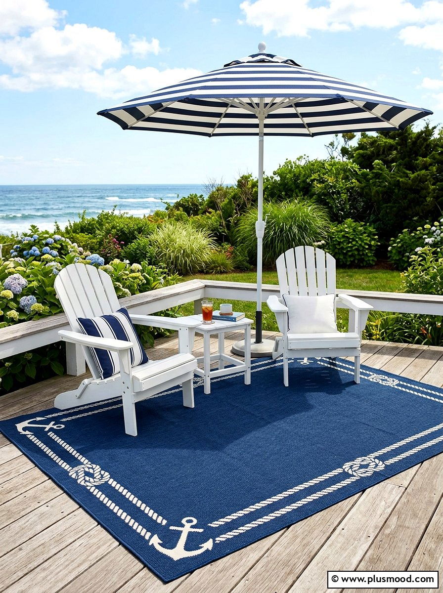 Nautical Navy Rug - 25 summer porch rug ideas