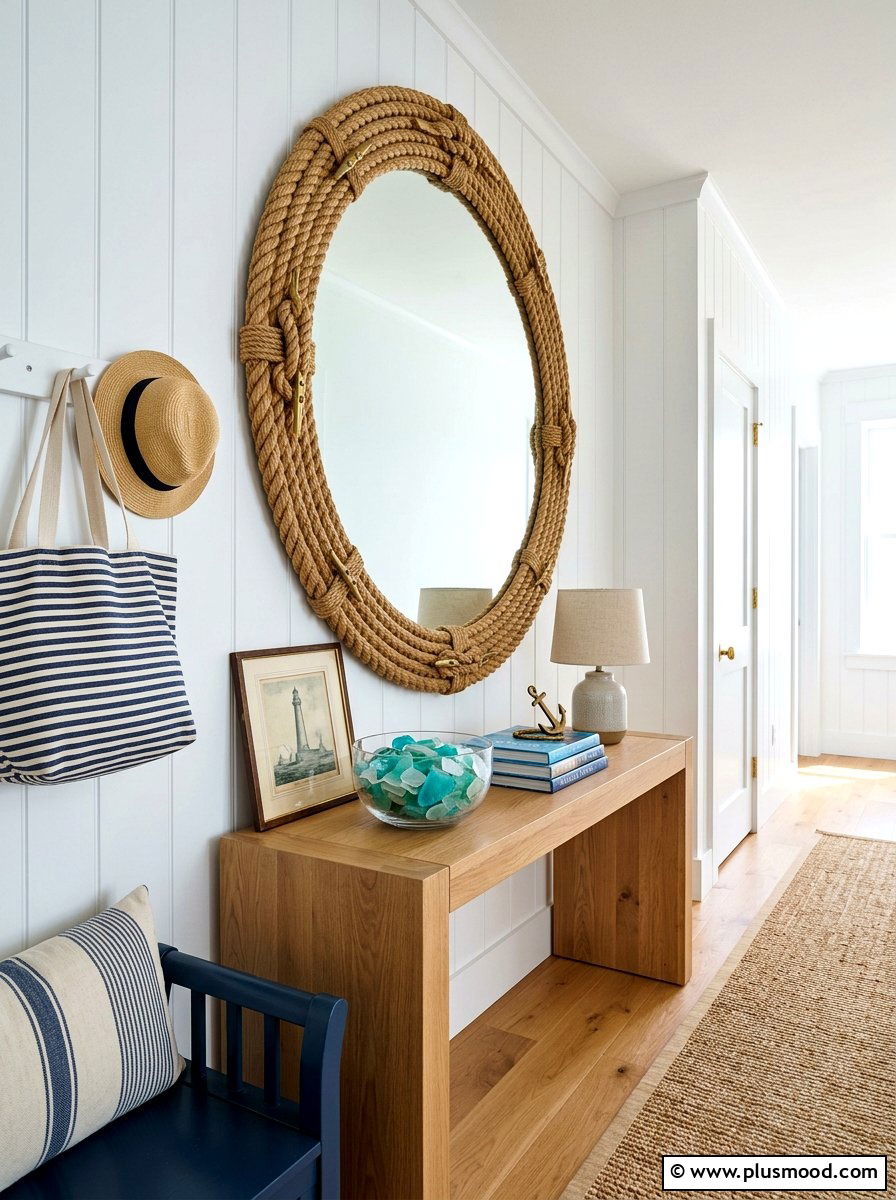 Nautical Rope Mirror Hallway - 25 summer seasonal entry decor ideas