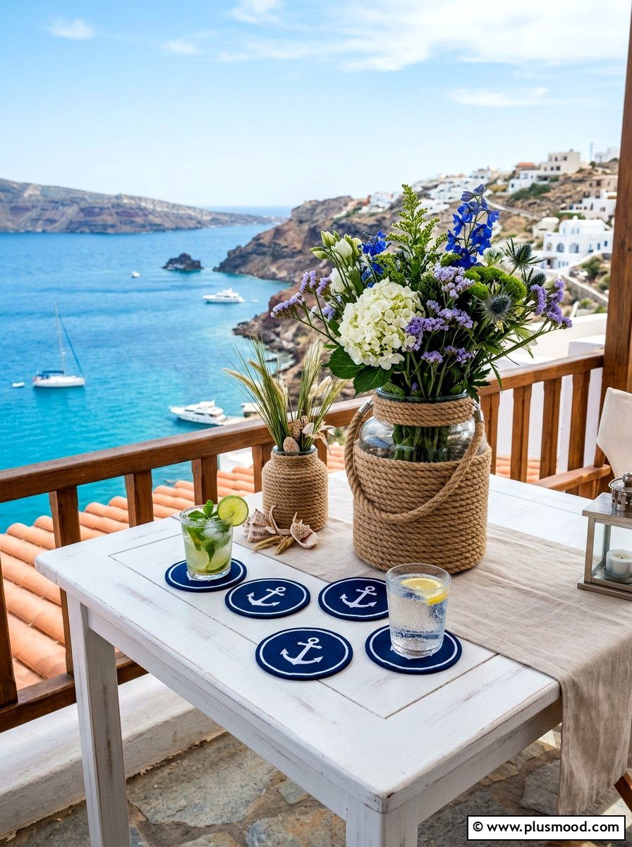 Nautical Rope Table Accents - 25 summer balcony table decor ideas