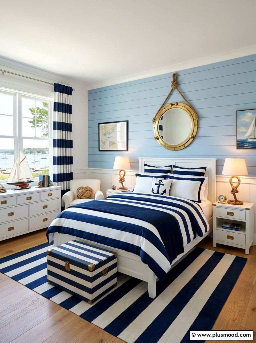 Nautical Stripe Bedroom - 25 summer cottage bedroom ideas