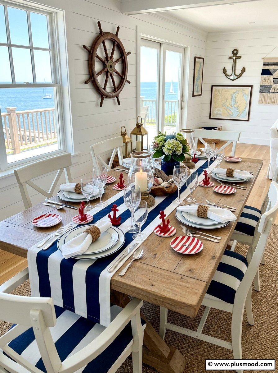 Nautical Stripe Dining Table - 25 summer dining table ideas for summer