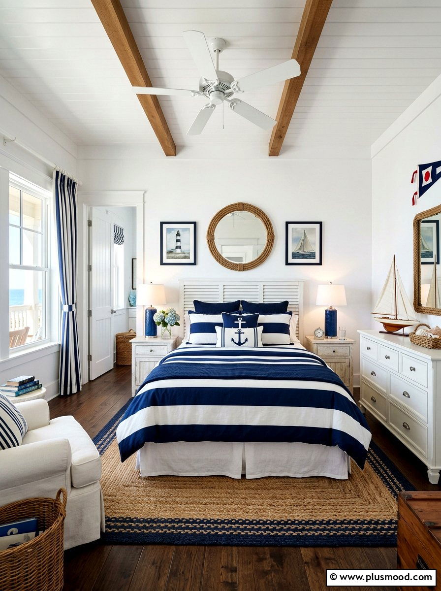 Nautical Striped Bedding - 25 summer beachy bedroom ideas