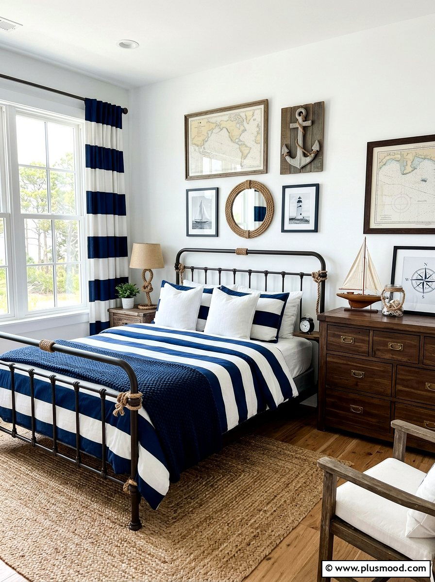 Nautical Striped Bedroom - 25 summer bedroom decor ideas