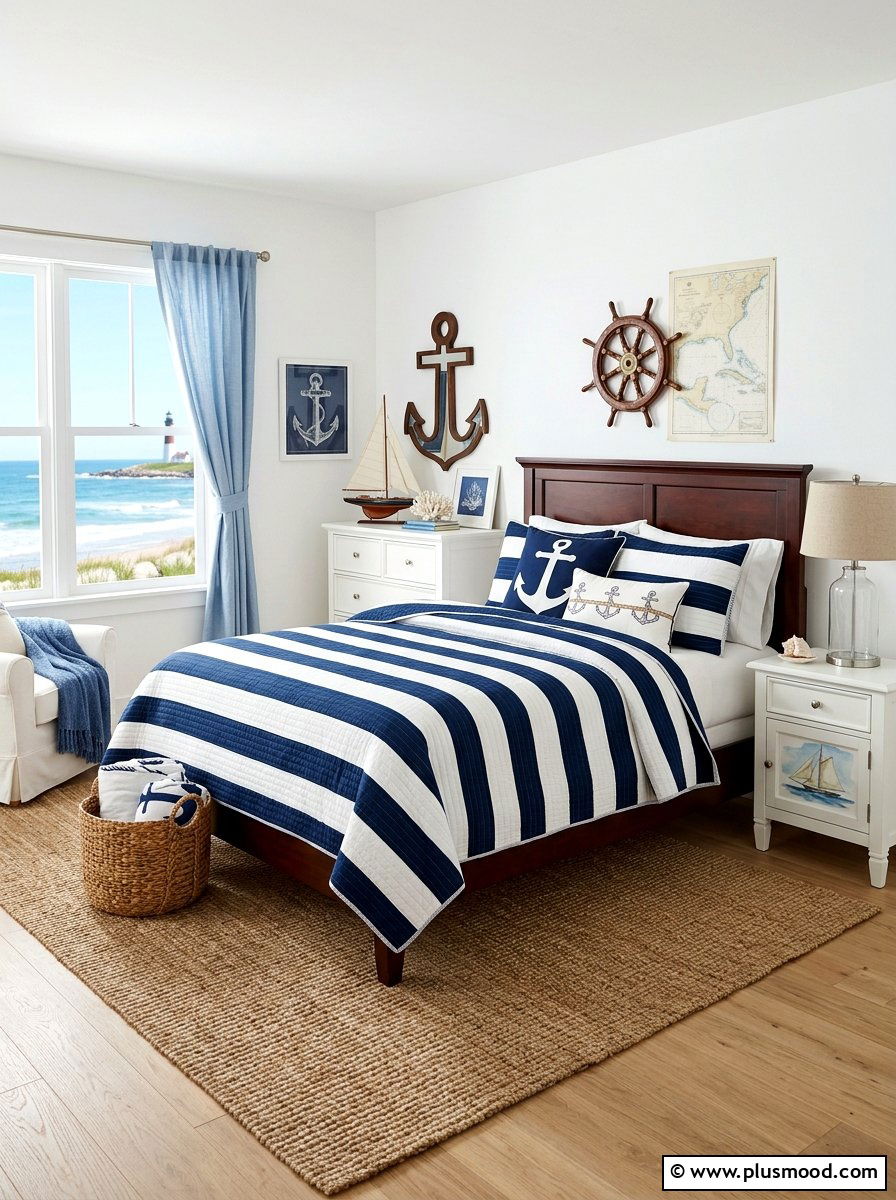 Nautical Striped Quilt - 25 summer quilt ideas for bedroom