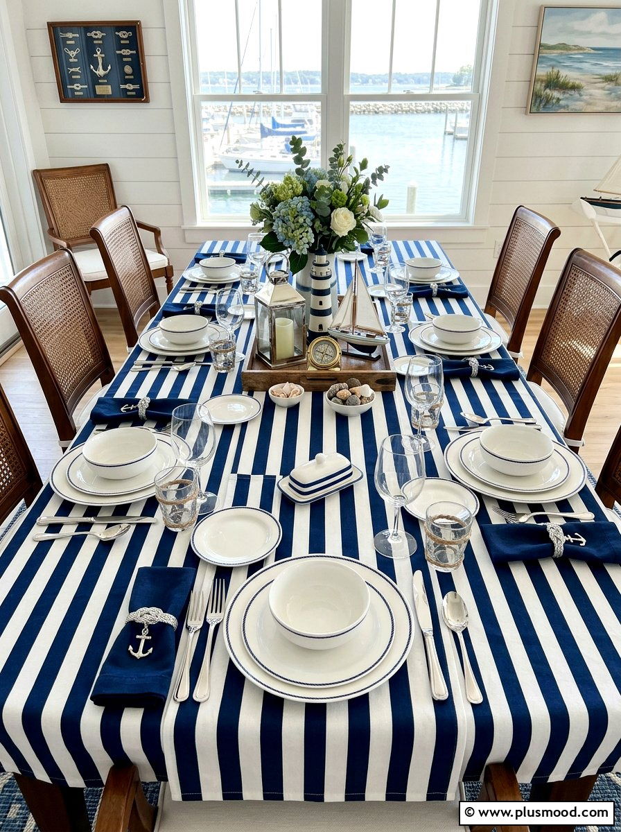 Nautical Striped Table - 25 summer kitchen table decor ideas