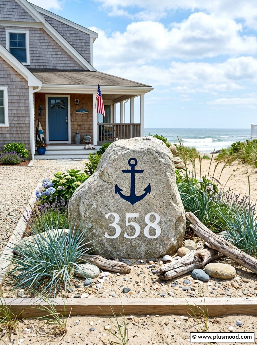 Nautical anchor address rock - 25 painted rock ideas for address markers