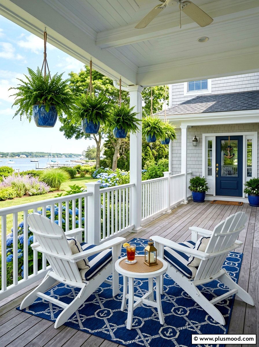 Nautical front porch - 25 summer blue and white decor ideas