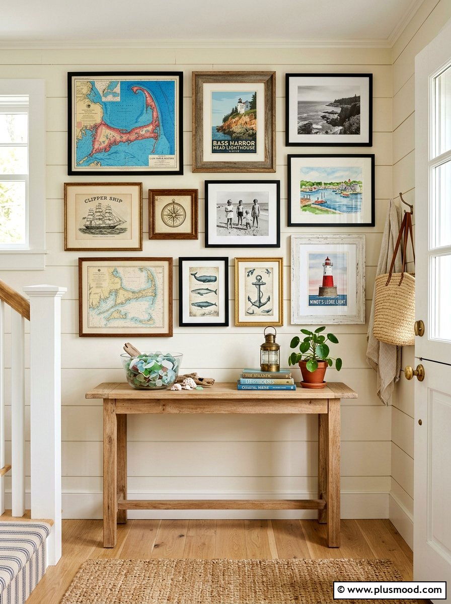 Nautical gallery wall - 25 summer cottage decor ideas
