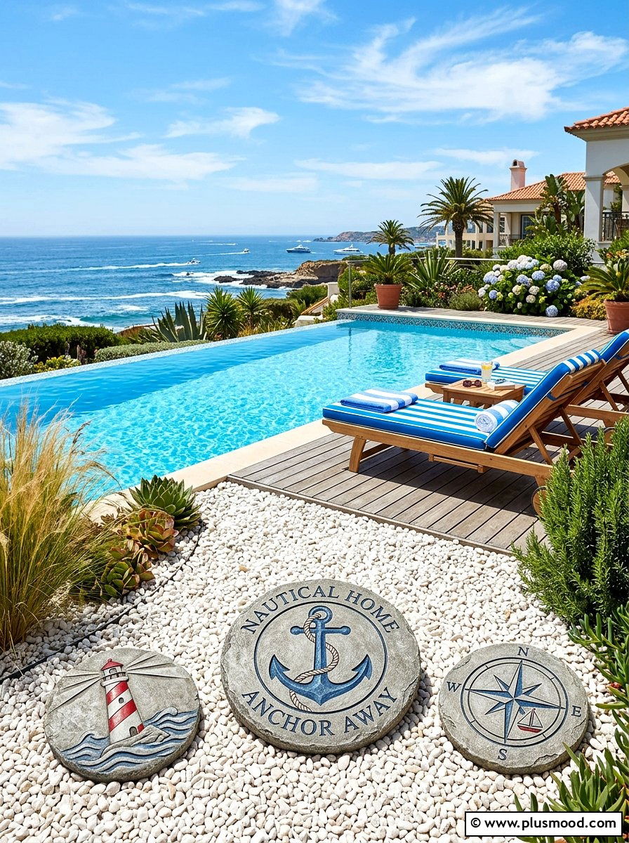 Nautical garden stones - 25 painted rock ideas for stepping stones