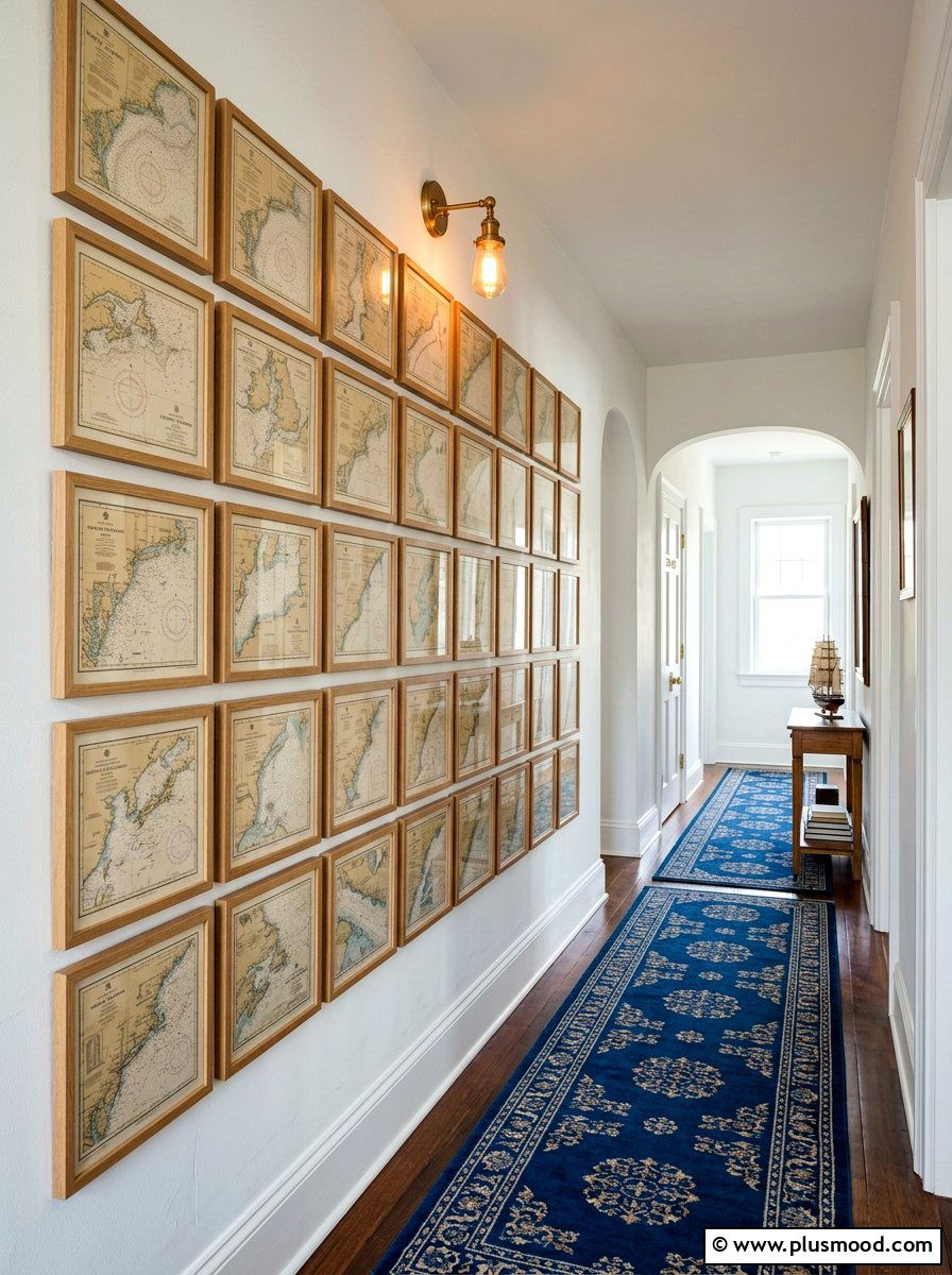 Nautical map gallery wall - 25 summer nautical decor ideas