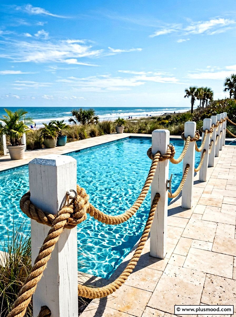 Nautical rope pool fence decor - 25 summer pool fence decor ideas