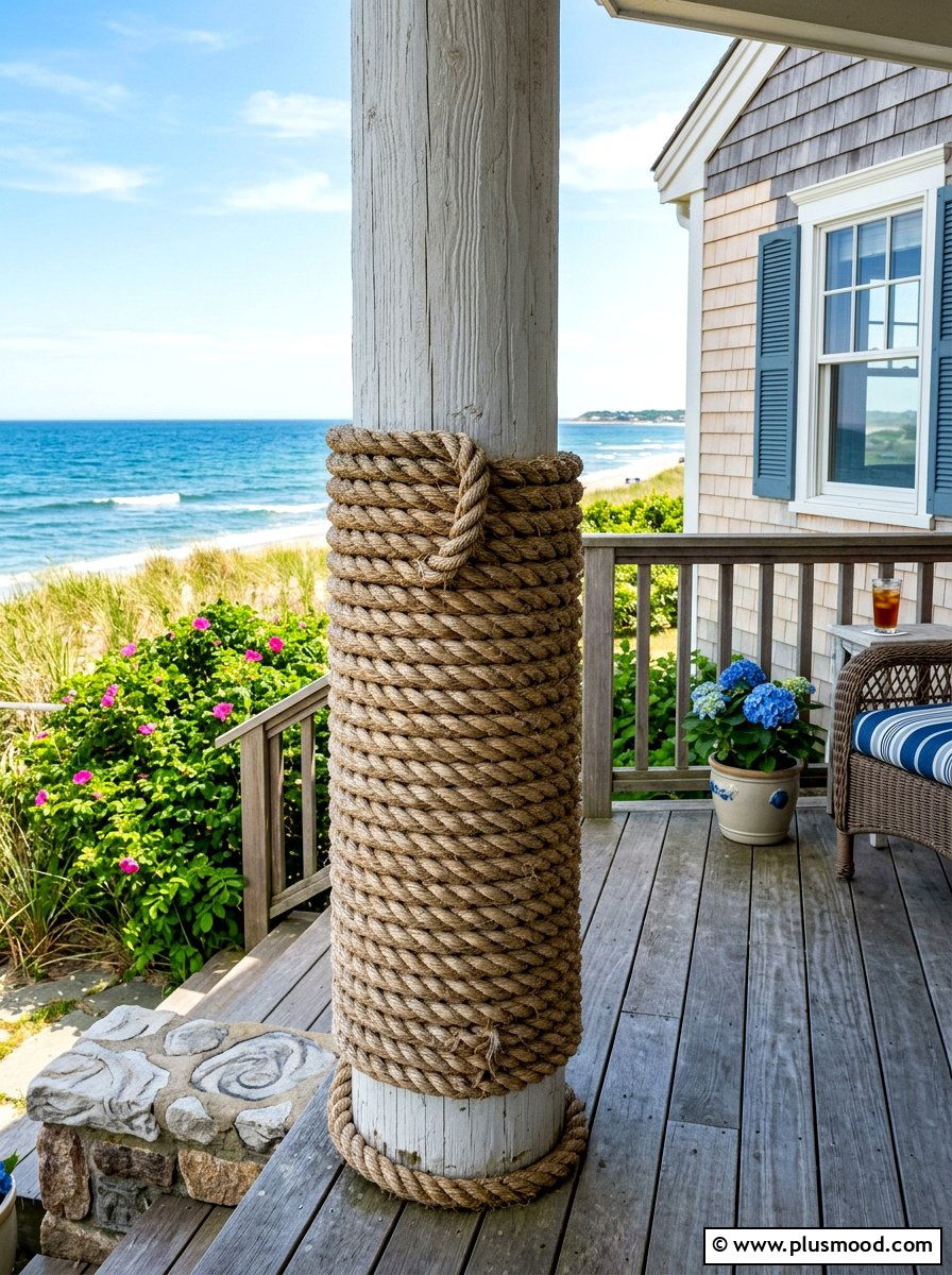 Nautical rope porch column - 25 summer porch column decor ideas