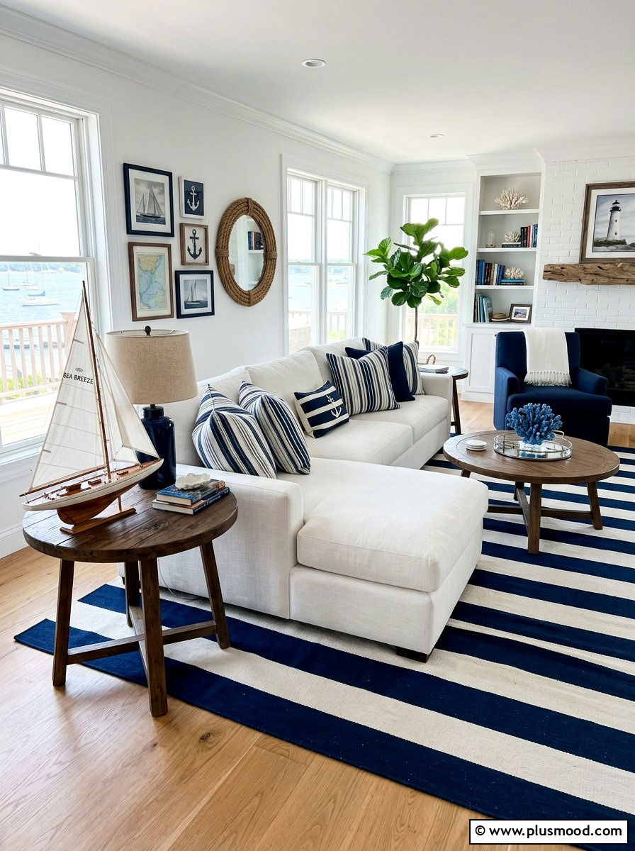 Nautical stripe living room - 25 beachy summer living room ideas