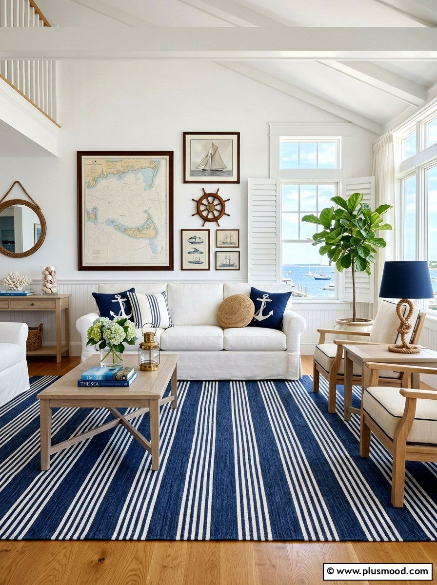 Nautical striped living room style - 25 summer coastal living room ideas