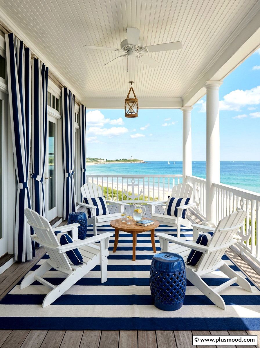 Nautical striped porch design - 25 summer coastal porch ideas