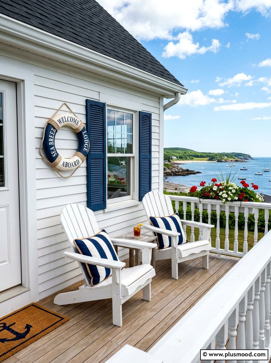 Nautical theme porch - 25 summer decor ideas with blue and white