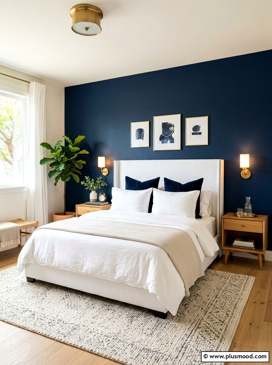 Navy Accent Wall Bedroom - 25 blue summer bedroom ideas
