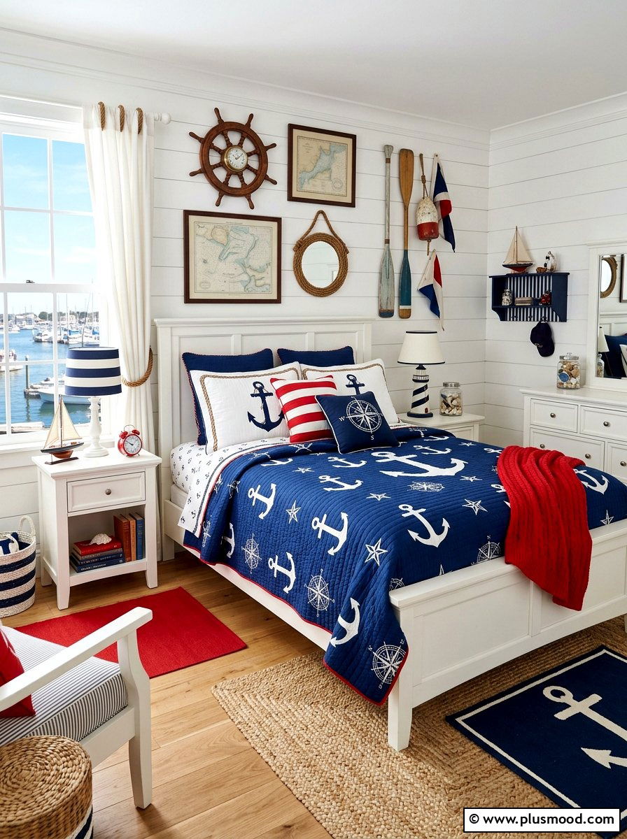 Navy Anchor Quilt - 25 summer quilt ideas for bedroom