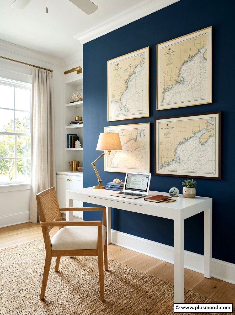 Navy Blue Accent Study - 25 summer beach house decor ideas