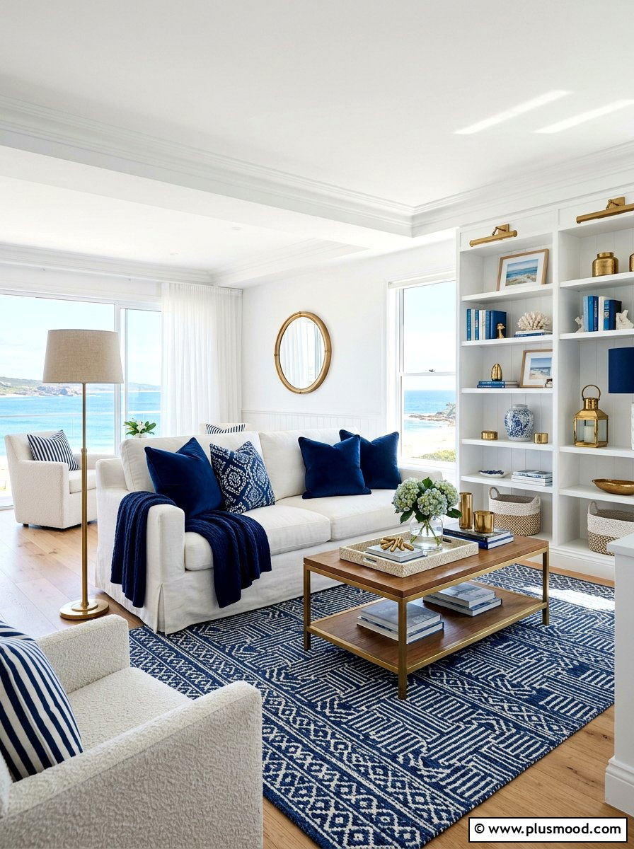 Navy Blue Accents - 25 coastal summer living room ideas