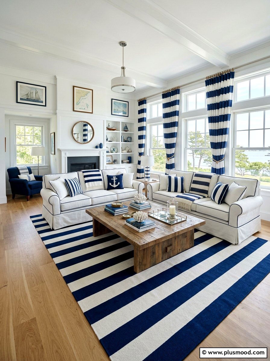 Navy Blue And White Striped Living Room - 25 summer nautical decor ideas for living room