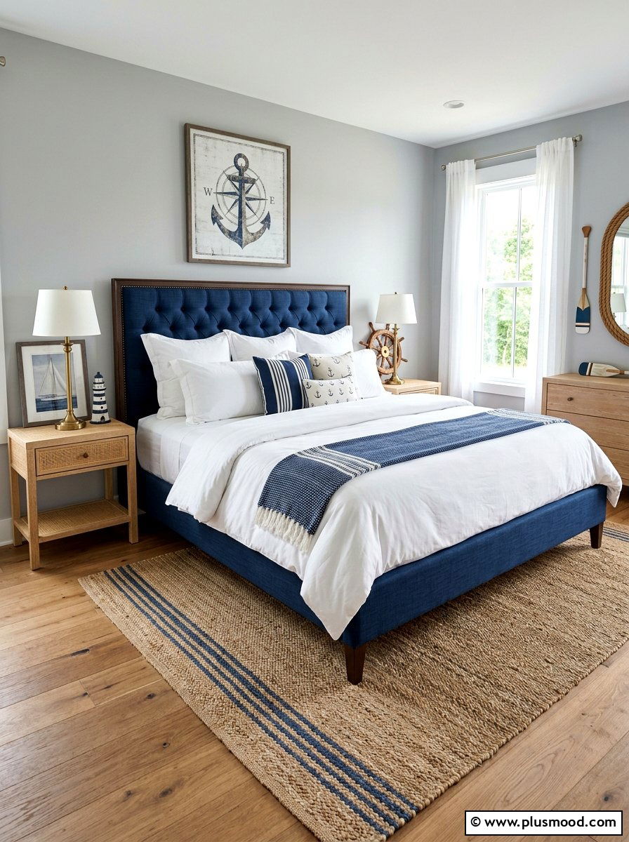 Navy Blue Bed Frame - 25 beachy summer bedroom ideas
