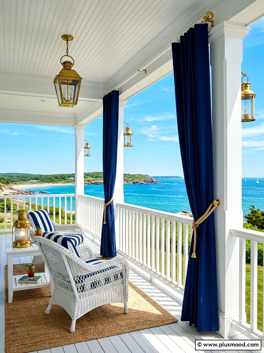 Navy Blue Coastal Patio Curtains - 25 summer patio ideas with outdoor curtains