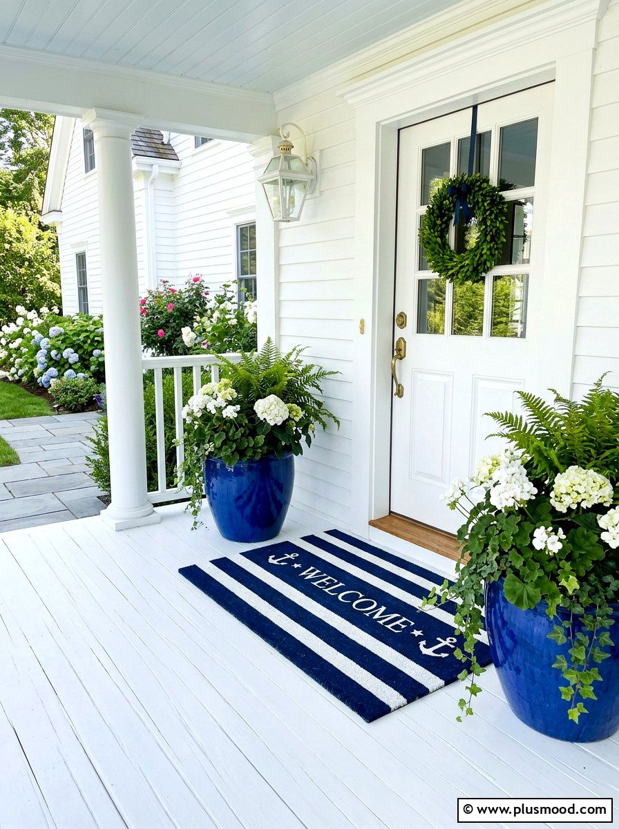 Navy Blue Doormat White Porch - 25 summer front porch decor ideas with blue and white