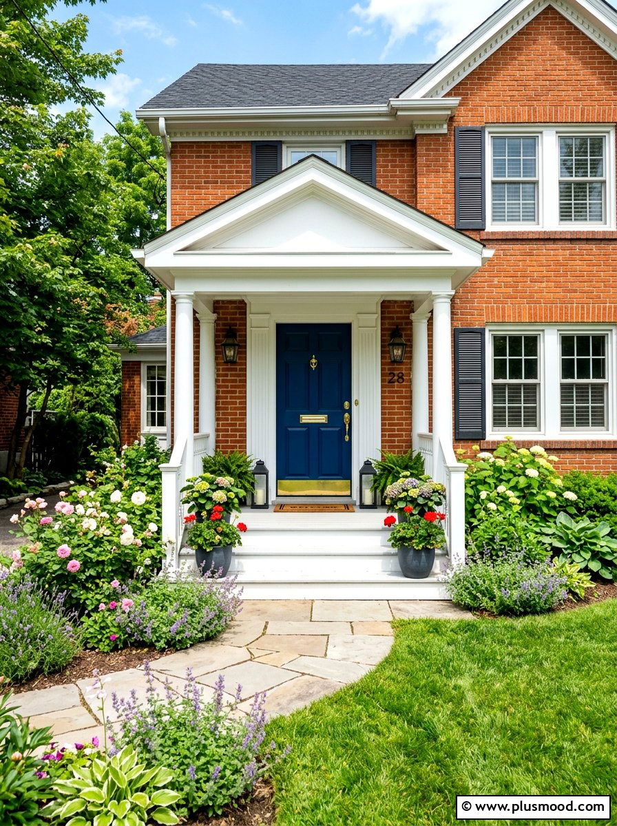 Navy Blue Front Door - 25 summer brick house curb appeal ideas