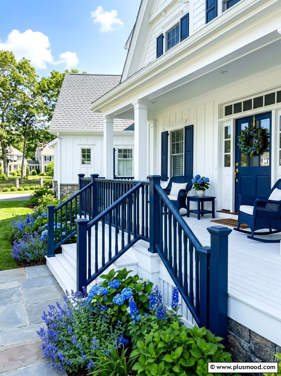 Navy Blue Front Porch Railing - 25 summer front porch decor ideas with blue and white