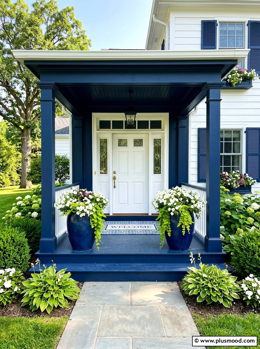 Navy Blue Front Porch - 25 summer blue planter styling ideas