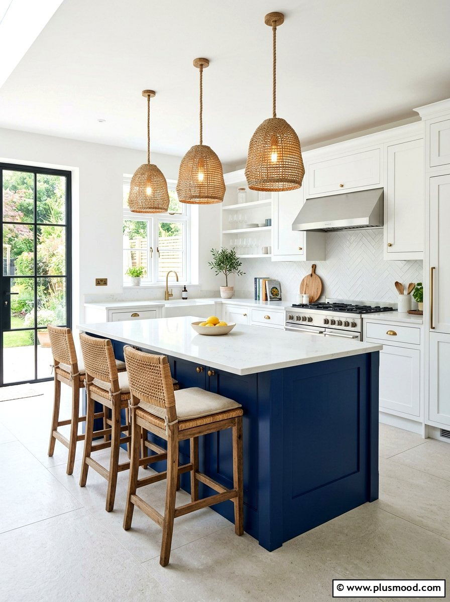 Navy Blue Kitchen Island - 25 summer coastal kitchen ideas