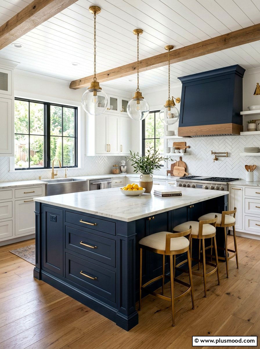 Navy Blue Kitchen Island - 25 summer blue kitchen decor ideas