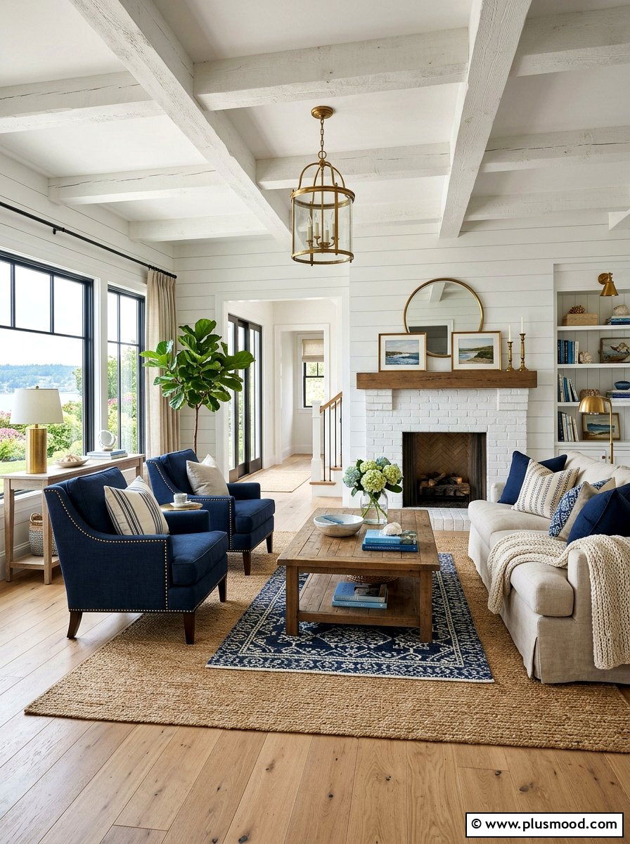 Navy Blue Living Room - 25 summer coastal farmhouse living room ideas