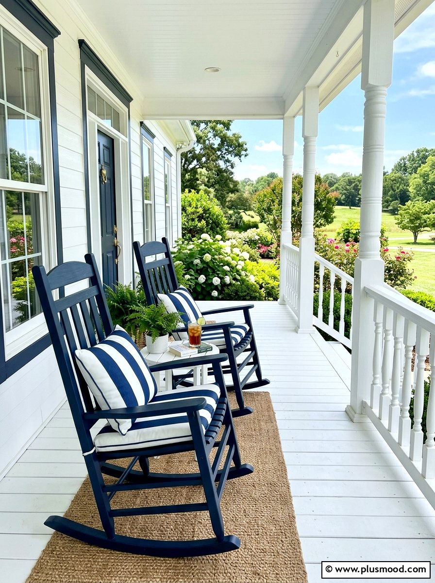 Navy Blue Rocking Chairs White Porch - 25 summer front porch decor ideas with blue and white