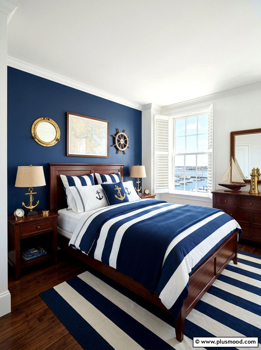 Navy Blue and White Nautical Bedding - 25 summer bedding color ideas