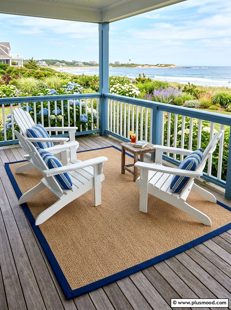 Navy Border Sisal Rug - 25 summer patio rug ideas